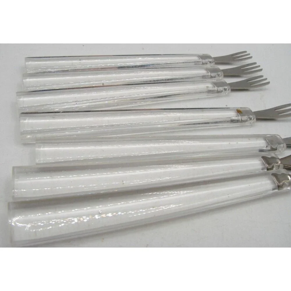 Acrylic Party Flatware Stainless Steel Clear MCM NIB Vtg Forks (6) Speaders (3)